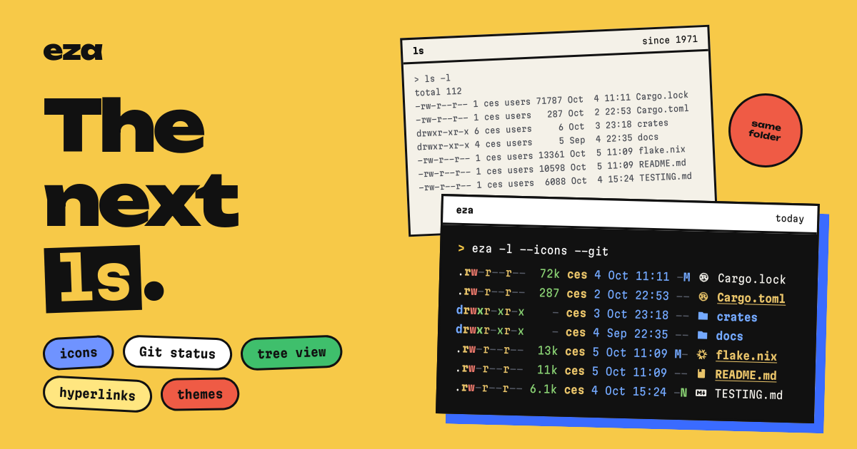 eza — eza is what ls would be if it were written today: colour, icons, Git status and a tree…